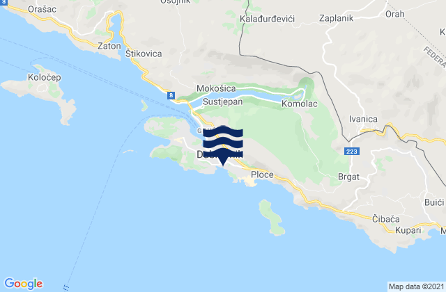 Carte des horaires des marées pour Grad Dubrovnik, Croatia