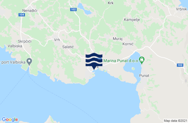 Carte des horaires des marées pour Grad Krk, Croatia