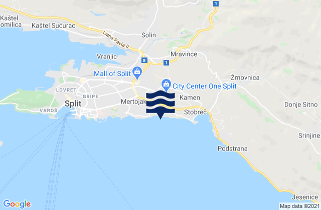 Carte des horaires des marées pour Grad Split, Croatia