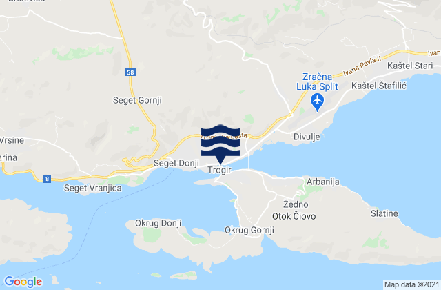 Carte des horaires des marées pour Grad Trogir, Croatia