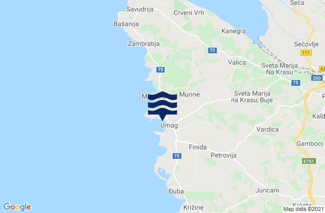 Carte des horaires des marées pour Grad Umag, Croatia