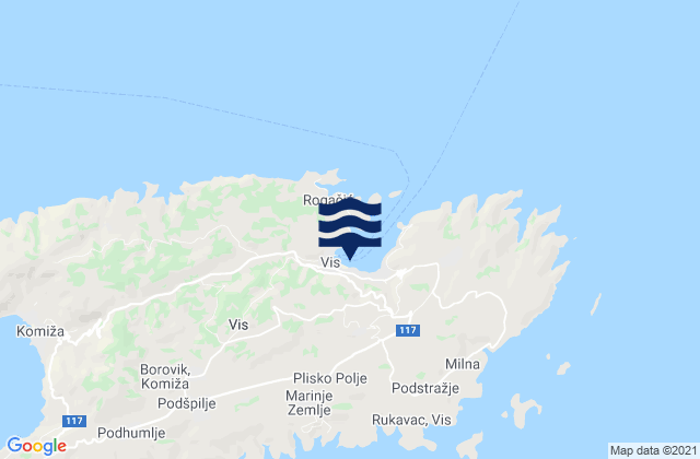 Carte des horaires des marées pour Grad Vis, Croatia