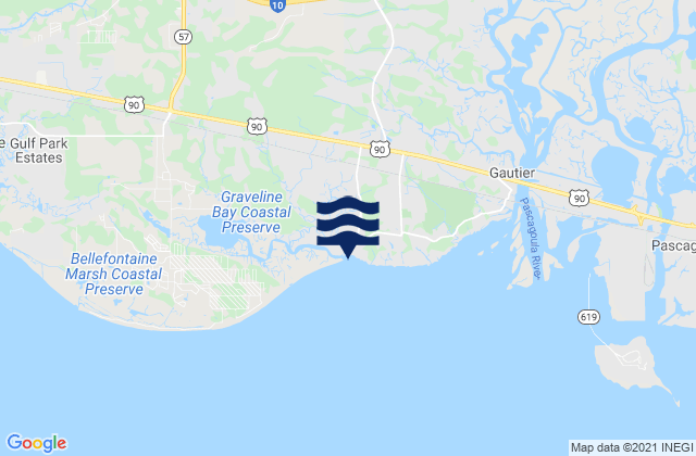 Carte des horaires des marées pour Graveline Bayou Entrance, United States
