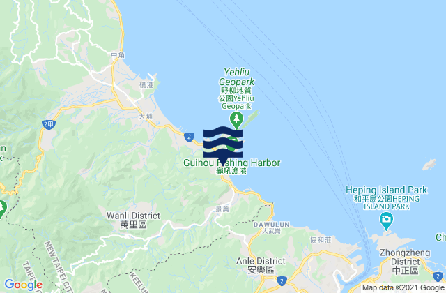Carte des horaires des marées pour Green Bay, Taiwan