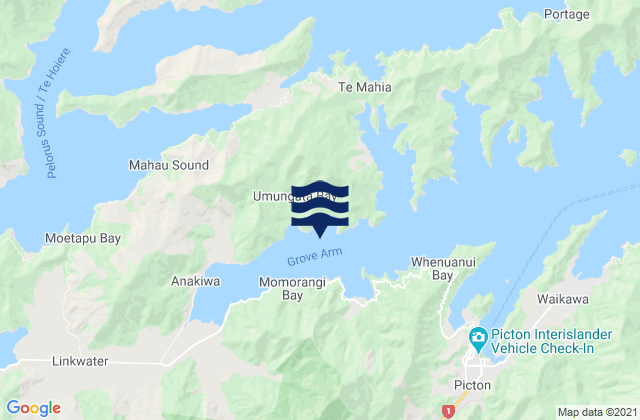 Carte des horaires des marées pour Grove Arm, New Zealand