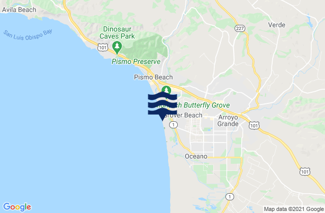 Carte des horaires des marées pour Grover Beach, United States