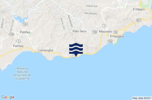 Carte des horaires des marées pour Guardarraya Barrio, Puerto Rico