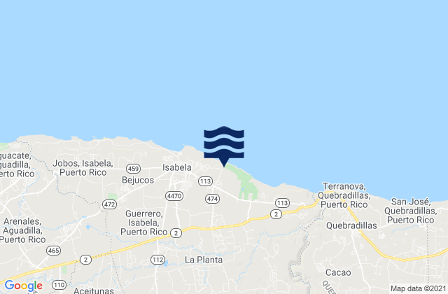 Carte des horaires des marées pour Guayabos Barrio, Puerto Rico