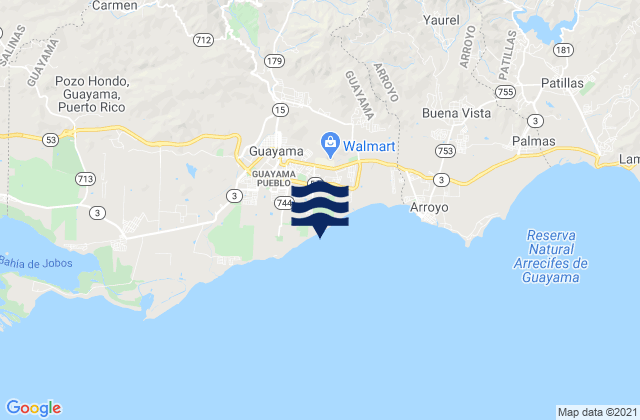 Carte des horaires des marées pour Guayama Barrio-Pueblo, Puerto Rico