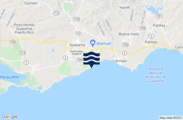 Carte des horaires des marées pour Guayama, Puerto Rico