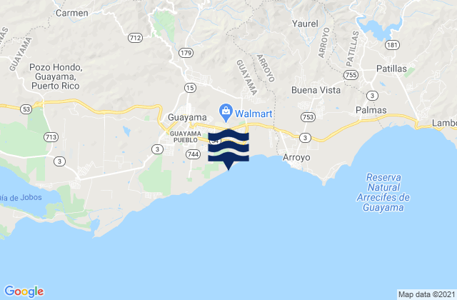 Carte des horaires des marées pour Guayama Municipio, Puerto Rico