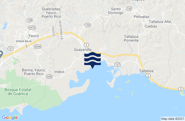 Carte des horaires des marées pour Guayanilla, Puerto Rico