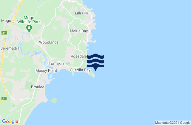Carte des horaires des marées pour Guerilla Bay, Australia
