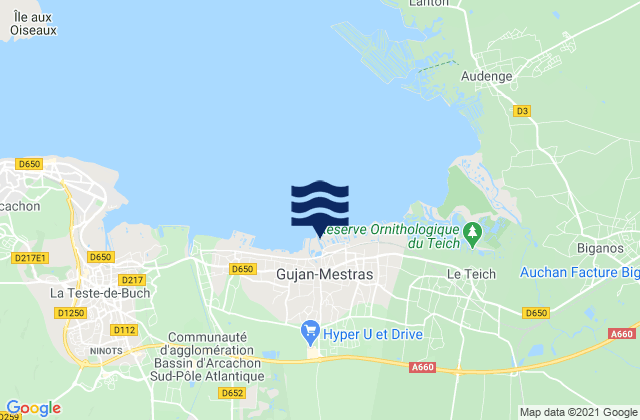 Carte des horaires des marées pour Gujan-Mestras, France