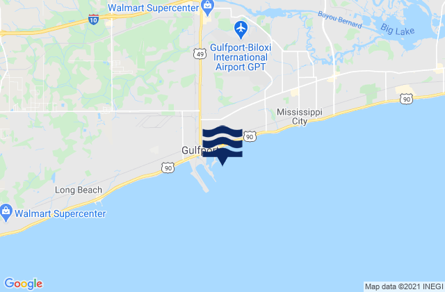 Carte des horaires des marées pour Gulfport Harbor Mississippi Sound, United States