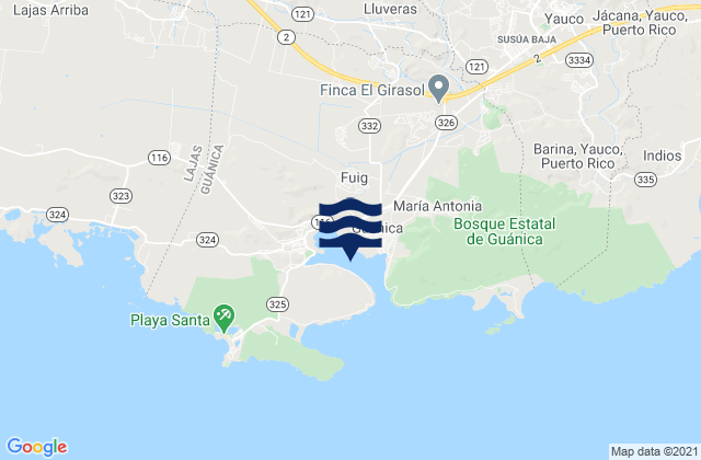 Carte des horaires des marées pour Guánica Barrio-Pueblo, Puerto Rico