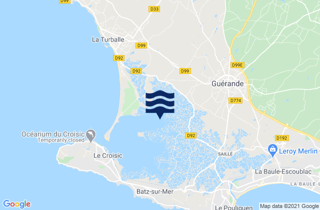 Carte des horaires des marées pour Guérande, France