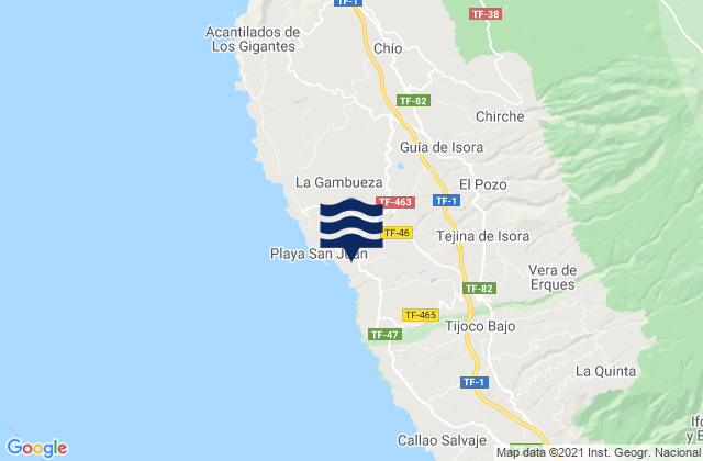 Carte des horaires des marées pour Guía de Isora, Spain