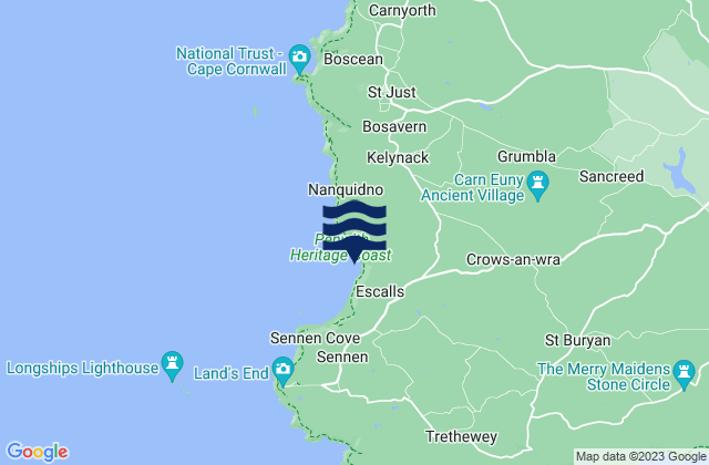 Carte des horaires des marées pour Gwenver Beach, United Kingdom