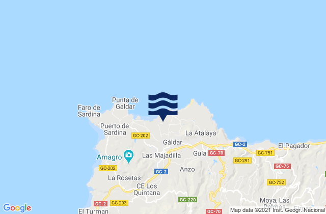 Carte des horaires des marées pour Gáldar, Spain