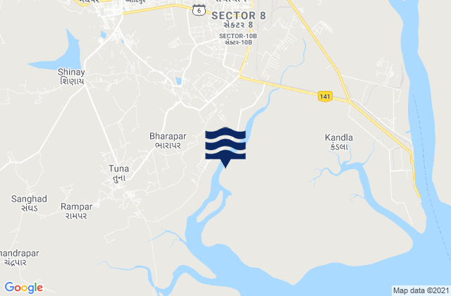 Carte des horaires des marées pour Gāndhīdhām, India