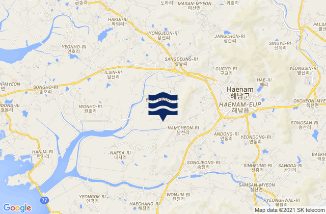 Carte des horaires des marées pour Haenam, South Korea