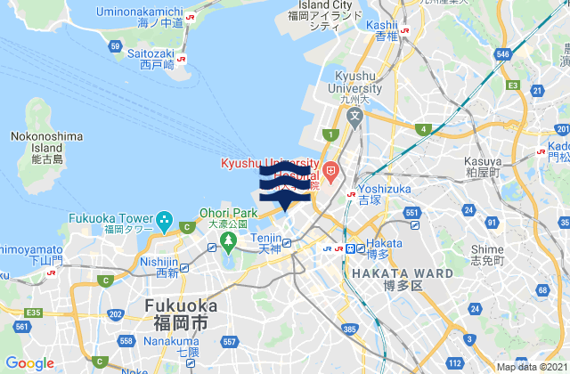 Carte des horaires des marées pour Hakata-Hunadamari, Japan