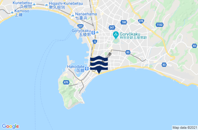 Carte des horaires des marées pour Hakodate, Japan