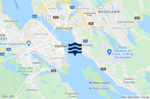 Carte des horaires des marées pour Halifax Harbour, Canada