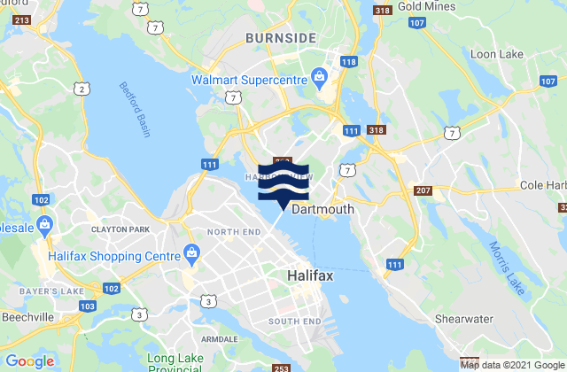 Carte des horaires des marées pour Halifax, Canada