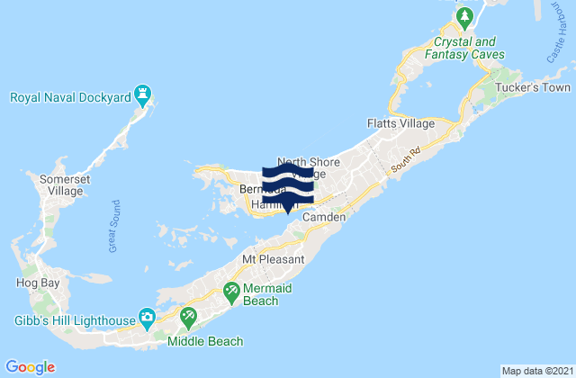 Carte des horaires des marées pour Hamilton City, Bermuda