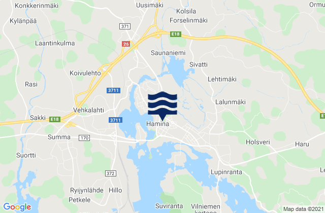Carte des horaires des marées pour Hamina, Finland