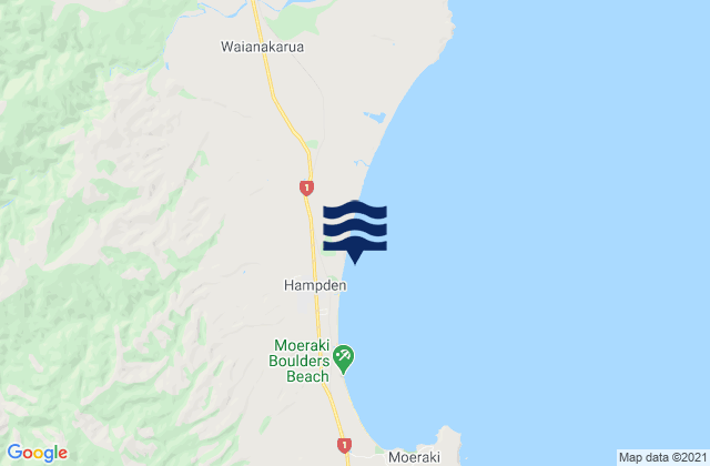 Carte des horaires des marées pour Hampden Beach, New Zealand