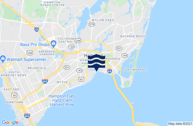 Carte des horaires des marées pour Hampton, United States