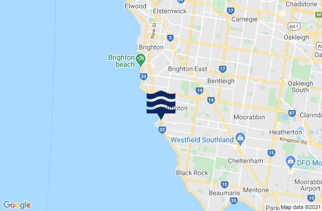 Carte des horaires des marées pour Hampton East, Australia