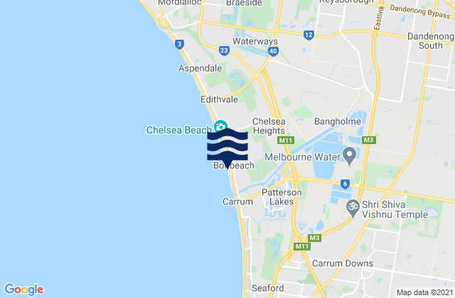Carte des horaires des marées pour Hampton Park, Australia