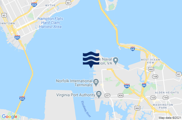 Carte des horaires des marées pour Hampton Roads (sewells Point), United States