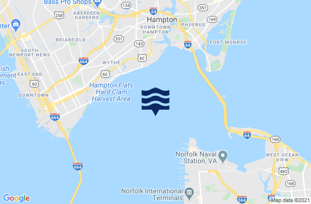 Carte des horaires des marées pour Hampton Roads, United States