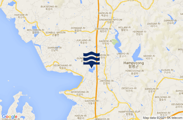 Carte des horaires des marées pour Hampyeong-gun, South Korea