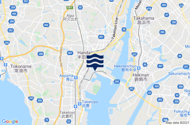 Carte des horaires des marées pour Handa-shi, Japan