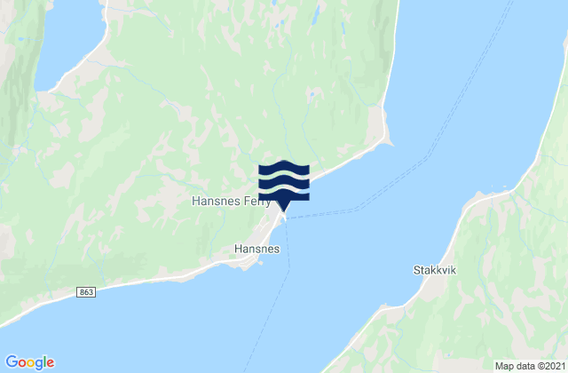 Carte des horaires des marées pour Hansnes, Norway