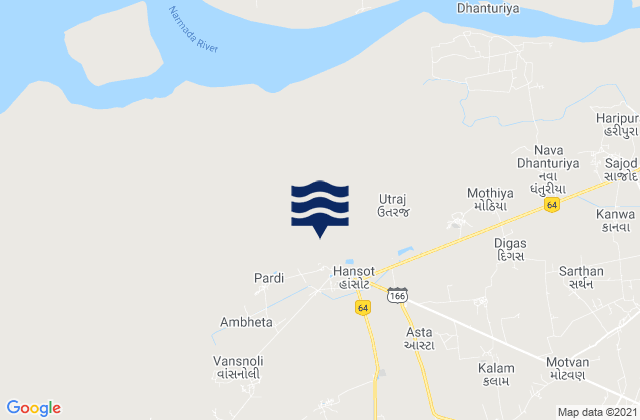 Carte des horaires des marées pour Hansot, India