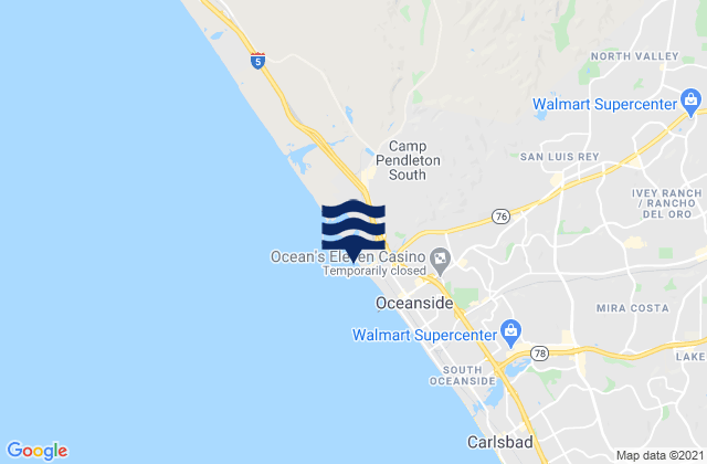 Carte des horaires des marées pour Harbor Beach California, United States