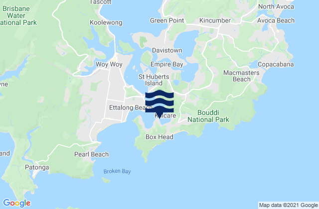 Carte des horaires des marées pour Hardys Bay, Australia