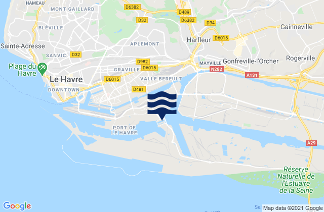 Carte des horaires des marées pour Harfleur, France