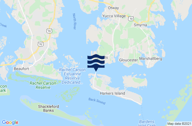 Carte des horaires des marées pour Harkers Island Bridge, United States