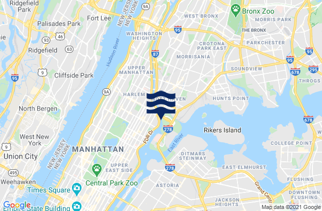 Carte des horaires des marées pour Harlem River Randalls Island, United States