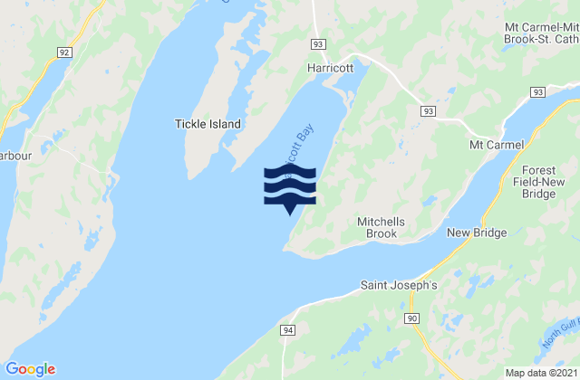 Carte des horaires des marées pour Harricott Bay, Canada