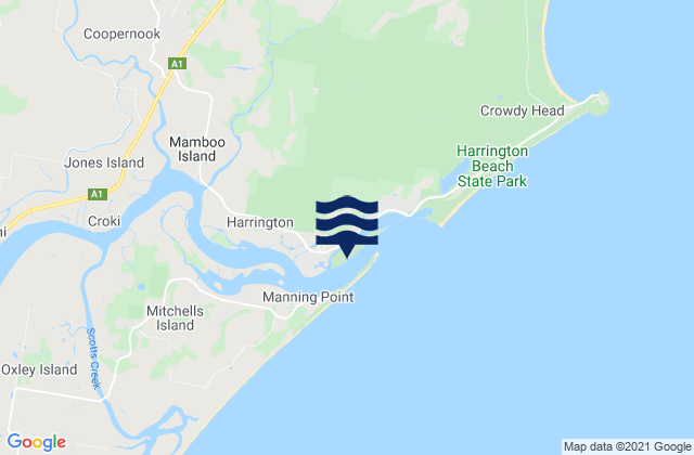 Carte des horaires des marées pour Harrington Inlet, Australia