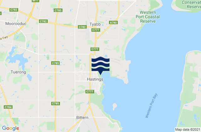 Carte des horaires des marées pour Hastings, Australia
